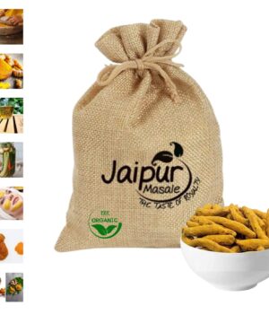 SHAAN-E JAIPUR MASALE Natural And Fresh Whole Turmeric Sticks/Sabut Haldi Whole Haldi | No Artificial Flavour Added| Organic Haldi Gatiya| Ideal For Eating, Drinking, Cooking | 100 Gm With Jute Bag