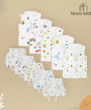 Baby Unisex Organic Cotton Muslin Jhabla and Nappy Set | Pack of 5