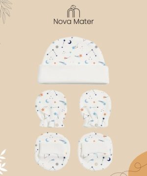 Designer Cap Mitten Bootie Set For New Born Baby | 0-3 Months | Pack of 1