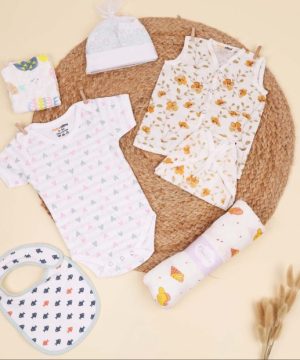 Newborn Baby Unisex Cotton essential Combo - Multicolor - 0-6 Months - 9 Items