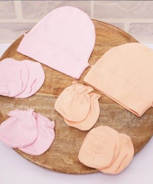 Designer Cap Mitten Bootie Set For Newborn Baby | 0-3 Months | Pack of 2