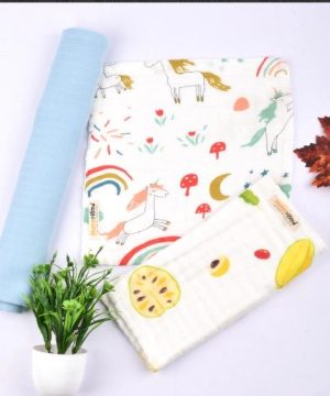 Baby Unisex Muslin Organic cotton 1 Square Langot, 1Muslin swaddle, 1Burp Towel combo