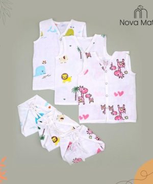 Baby Unisex Organic Cotton Muslin Jhabla and Nappy Set | Pack of 3