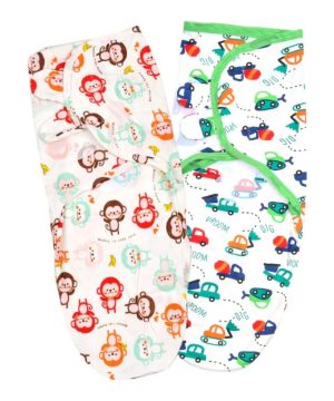 Baby Swaddle Adjustable Infant wrap- 0-3 Months -Pack of 2 -Monkey-Car