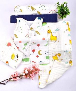Baby Unisex Muslin Organic cotton 1 Square Langot, 2 Muslin Napkin, 1 Jhabla, 1Burp Towel,1 Swaddle, combo