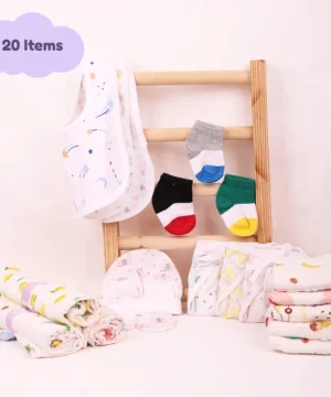 Infant Kids Multi-Coloured Printed Organic Cotton 20-Piece Baby Apparel Gift Set